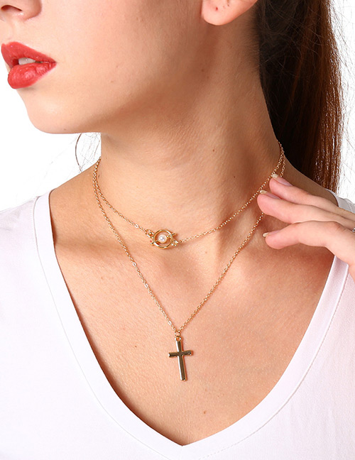 Fashion Gold Color Cross Decorated Necklace