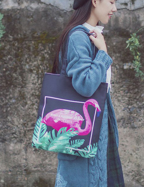 Fashion Black Flamingo Pattern Decorated Shoulder Bag