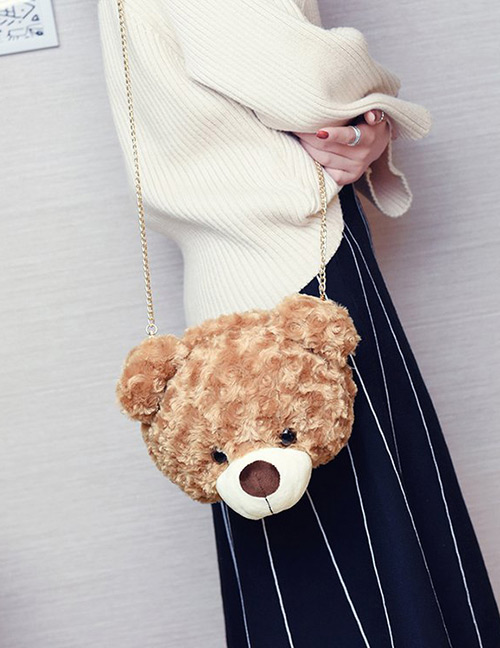 Fashion Light Brown Bear Shape Decorated Shoulder Bag