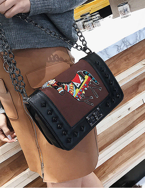 Fashion Coffee Rivet Decorated Shoulder Bag