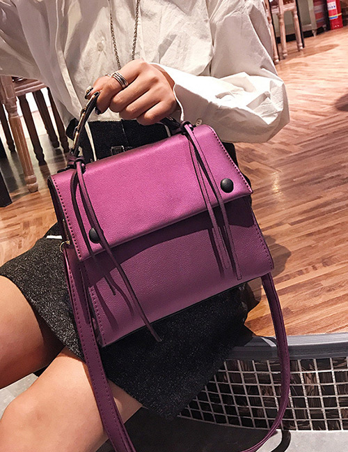 Fashion Purple Square Shape Decorated Shoulder Bag