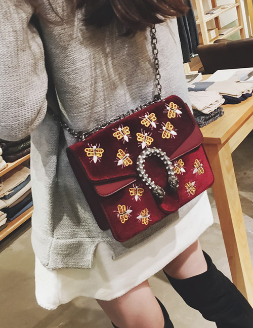 Fashion Red Bee Pattern Decorated Shoulder Bag