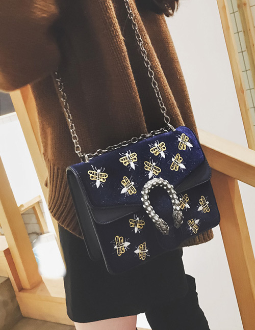 Fashion Blue Bee Pattern Decorated Shoulder Bag
