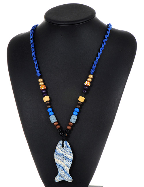 Fashion Blue+white Fish Shape Decorated Necklace