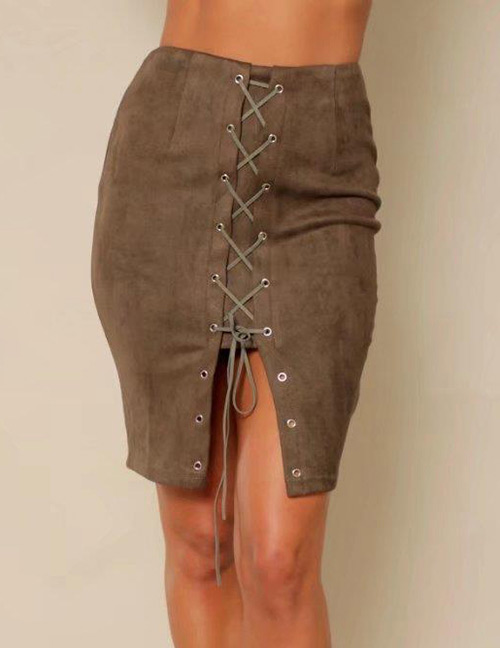 Fashion Light Coffee Bandage Decorated Skirt