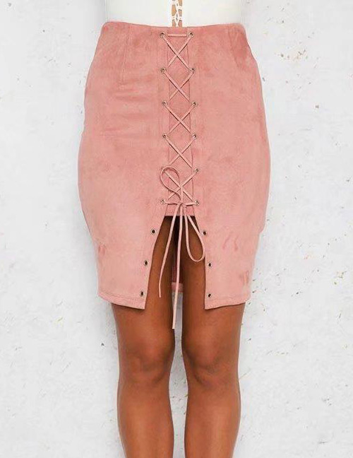 Fashion Pink Bandage Decorated Skirt