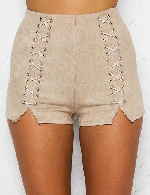 Fashion Khaki Bandage Decorated Shorts