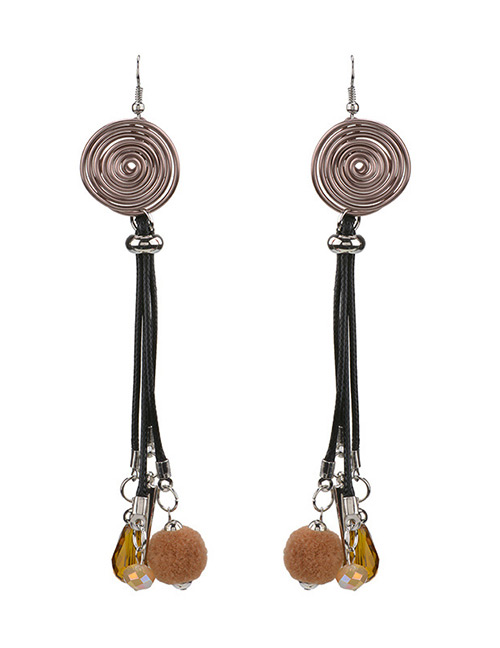 Fashion Brown Ball Decorated Pom Earrings