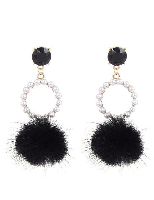 Fashion Black Ball Decorated Pom Earrings
