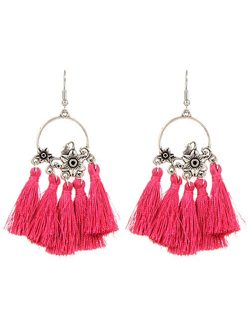 Fashion Plum Red Tassel Decorated Earrings