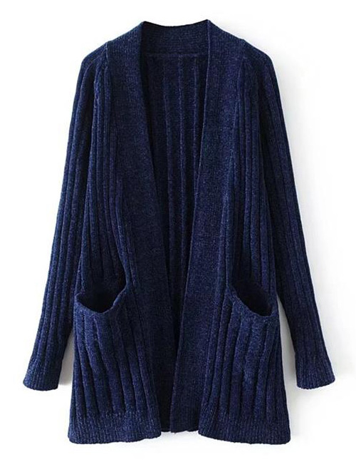 Fashion Navy Pure Color Decorated Coat