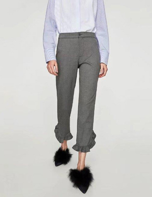 Fashion Gray Pure Color Decorated Trousers