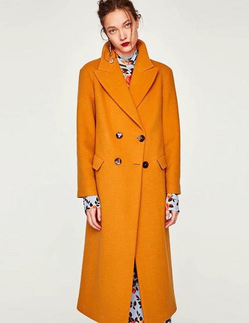 Fashion Orange Buttons Decorated Coat