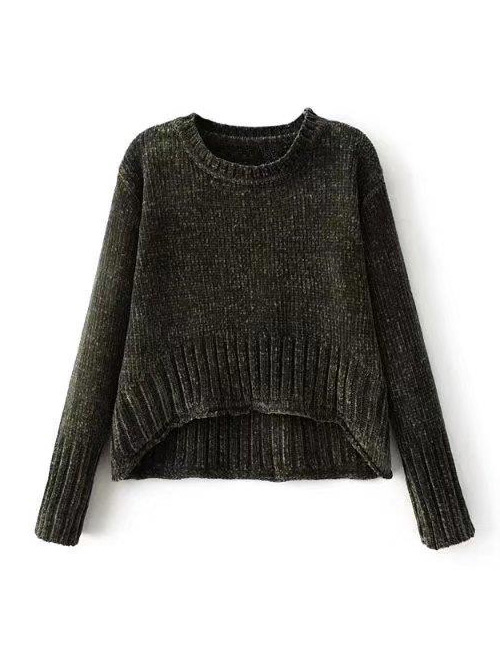 Fashion Green Pure Color Deocrated Sweater
