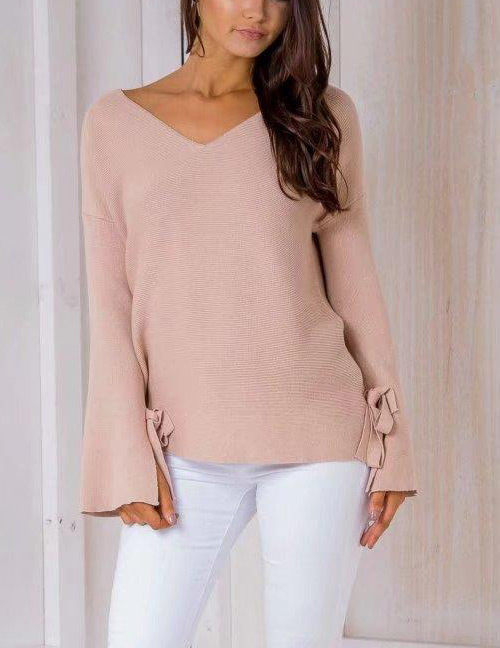 Fashion Pink Pure Color Decorated Sweater