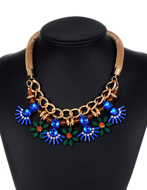 Fashion Blue Flower Shape Decorated Necklace