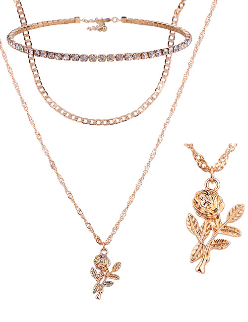 Fashion Gold Colour Flower Shape Decorated Necklace ( 3pcs)