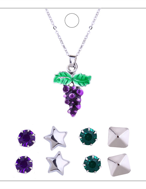 Fashion Silver Colour+purple Grape Shape Decorated Jewelry Set (9 Pcs )