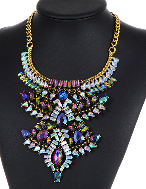 Vintage Multi-color Water Drop Shape Decorated Necklace