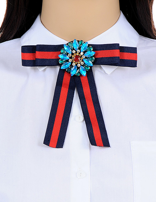 Trendy Blue+red Flower Shape Decorated Bowknot Brooch