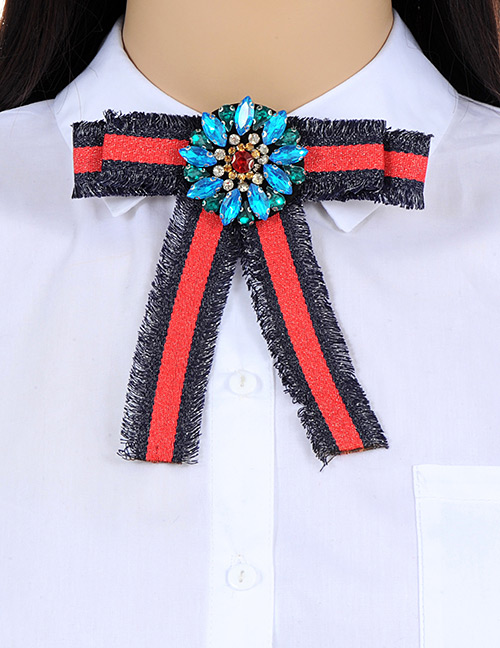 Trendy Navy+red Flower Shape Decorated Bowknot Brooch