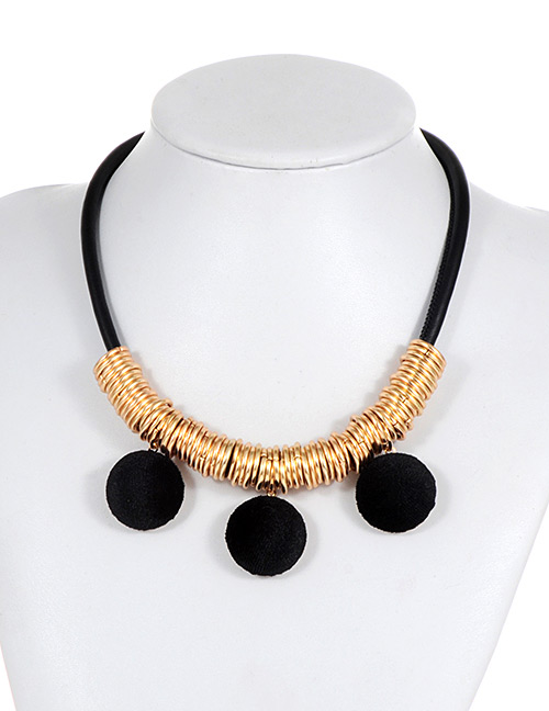 Fashion Black Pom Ball Decorated Necklace