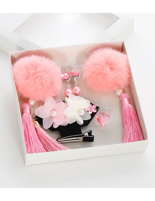 Lovely Pink Fuzzy Ball Decorated Hair Clips (6pcs)