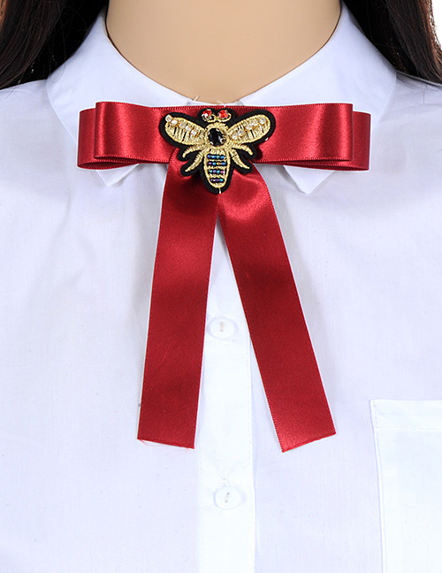 Fashion Red Bee Shape Decorated Bowknot Brooch