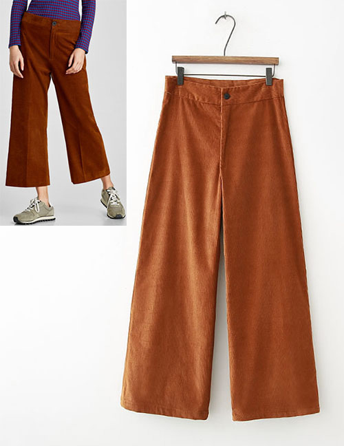 Fashion Brown Pure Color Decorated Trousers