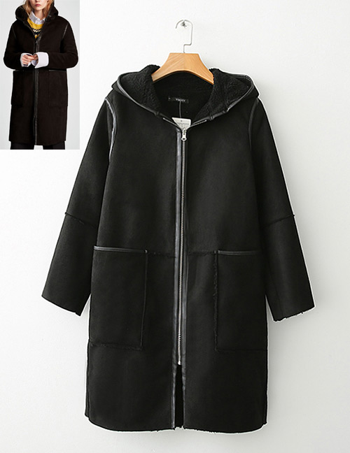 Fashion Black Color Matching Decorated Coat