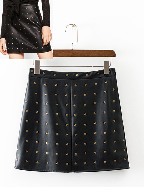 Fashion Black Rivet Decorated Skirt