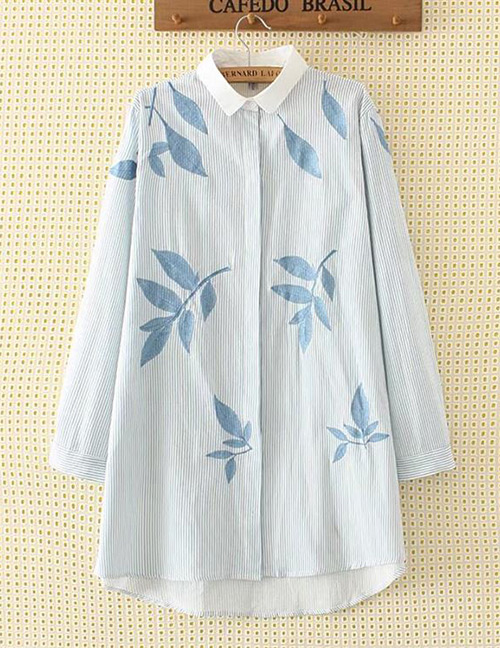 Fashion Blue Leaf Pattern Decorated Shirt