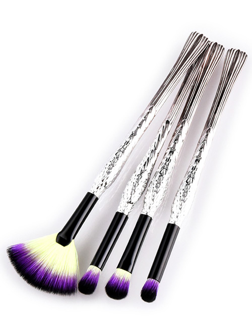Trendy Yellow+purple Sector Shape Decorated Eye Brush(4pcs)