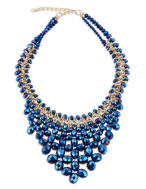 Vintage Sapphire Blue V Shape Design Pure Color Necklace