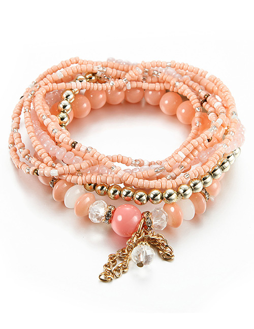 Vintage Orange Beads Decorated Multi-layer Tassel Bracelet