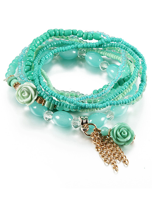 Vintage Blue Flower&tassel Decorated Multi-layer Beads Bracelet