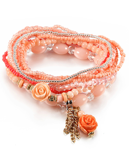Vintage Orange Flower&tassel Decorated Multi-layer Beads Bracelet