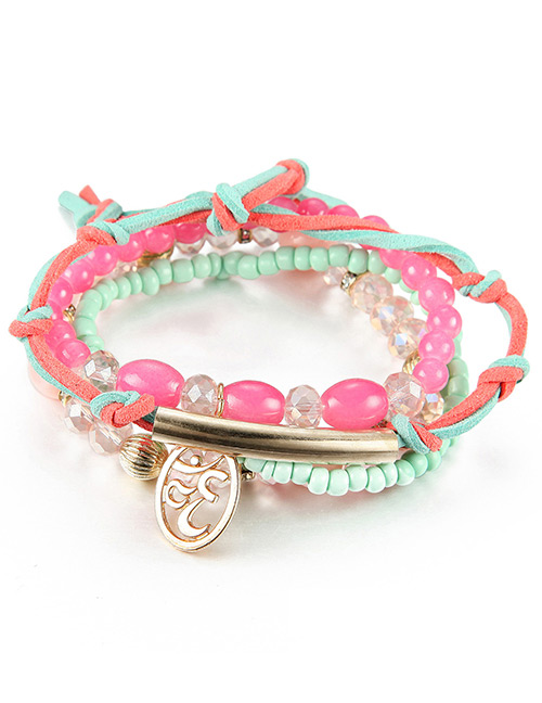 Vintage Light Pink Circular Ring Decorated Beads Bracelet