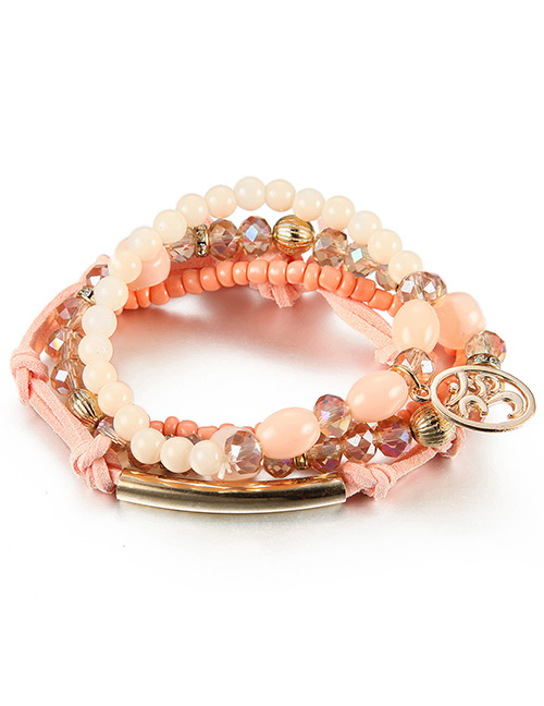 Vintage Light Orange Circular Ring Decorated Beads Bracelet