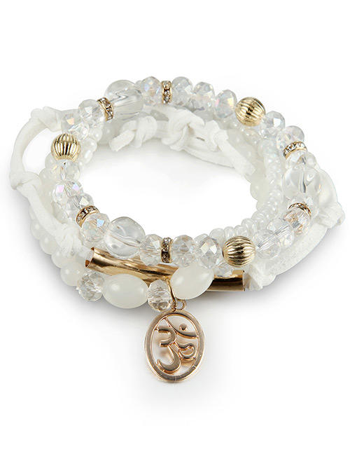 Vintage White Circular Ring Decorated Beads Bracelet