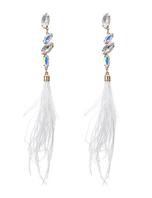 Trendy White Feather Pendant Decorated Long Earrings
