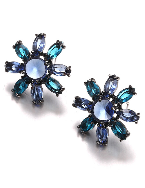 Trendy Blue Flower Shape Design Simple Earrings