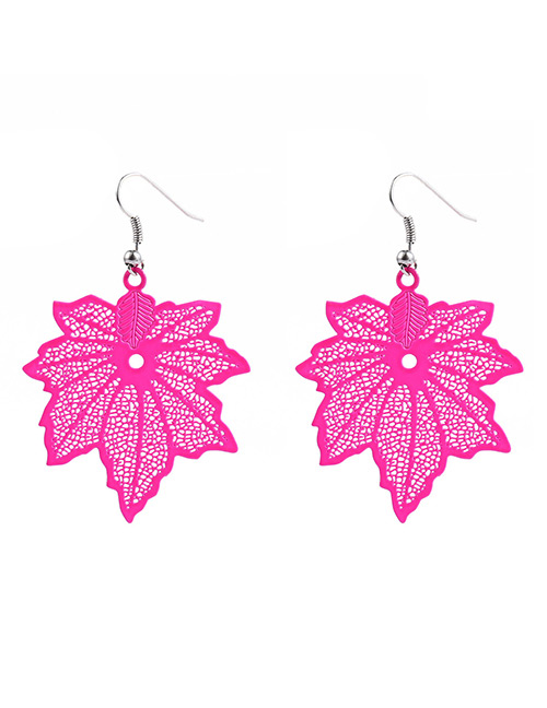 Fashion Pink Leaf Shape Design Hollow Out Earrings