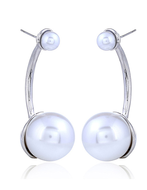 Fashion Silver Color Pearls Decorated Simple Earrings