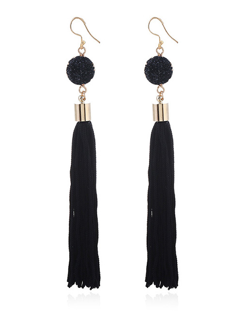 Fashion Black Tassel Pendant Decorated Long Earrings