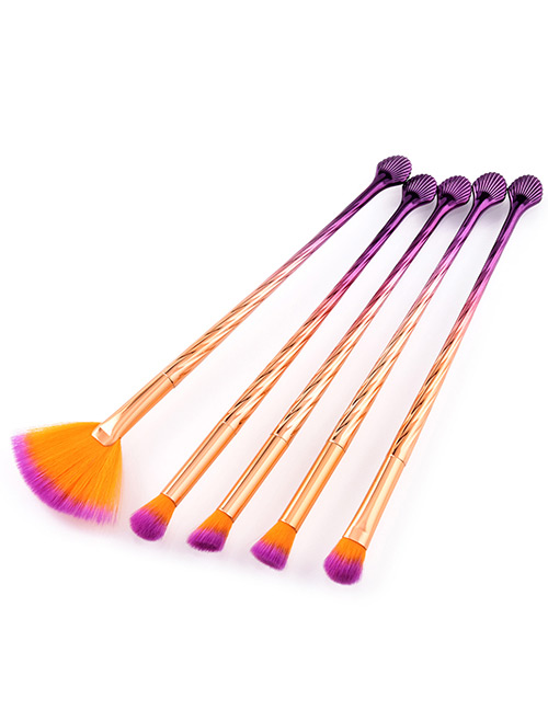 Trendy Purple+orange Sector Shape Decorated Cosmetic Brush(5pcs)
