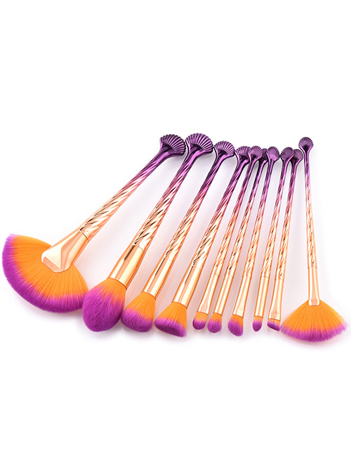 Trendy Purple+orange Sector Shape Decorated Cosmetic Brush(10pcs)