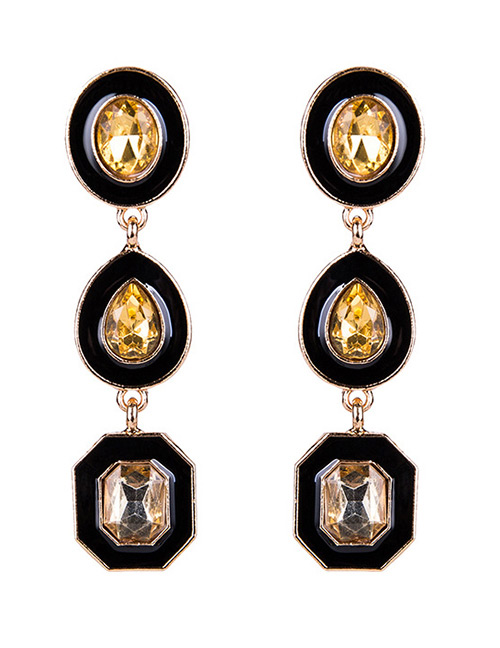 Exaggerated Champagne Geometric Shape Gemstone Decorated Earrings