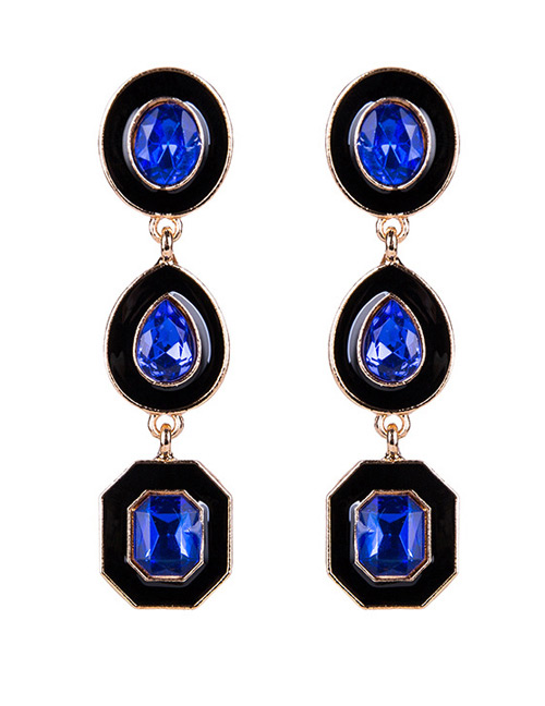 Exaggerated Sapphire Blue Geometric Shape Gemstone Decorated Earrings