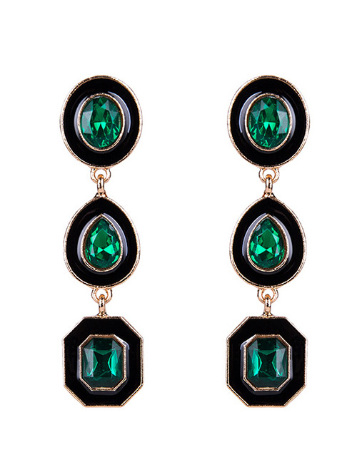 Exaggerated Green Geometric Shape Gemstone Decorated Earrings